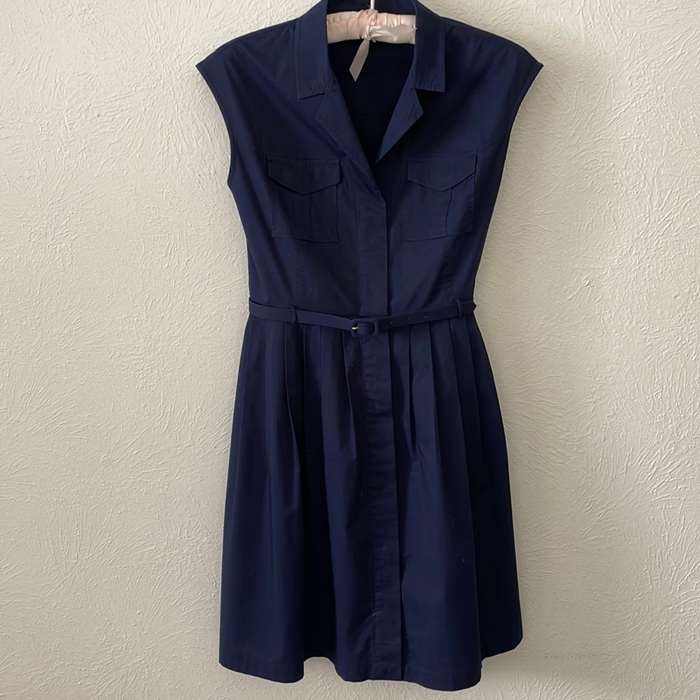 Navy Blue Sleeveless A Line Dress with Belt